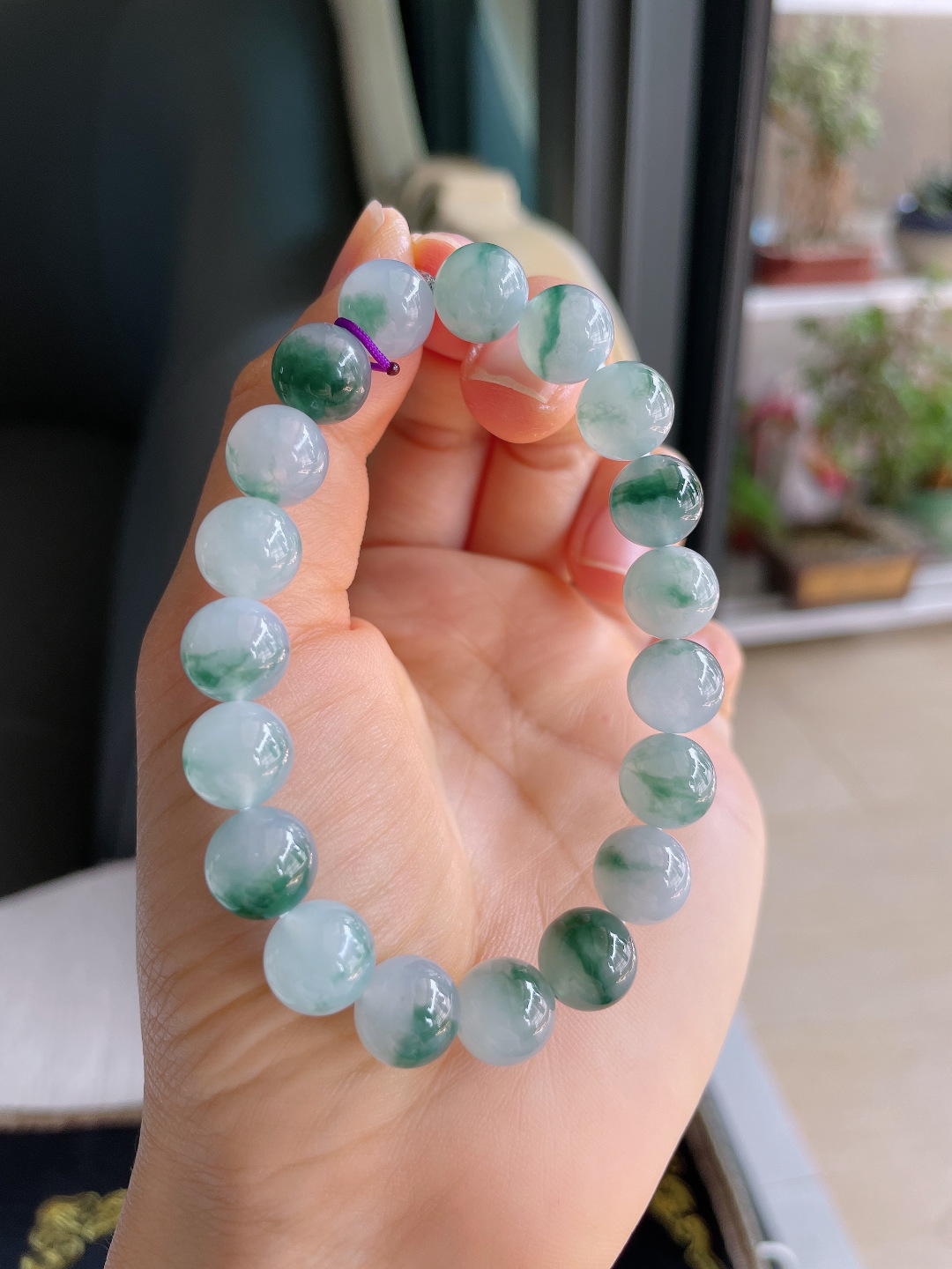 ️，天然翡翠A货，冰飘花手链，尺寸：10mm。【编4014】