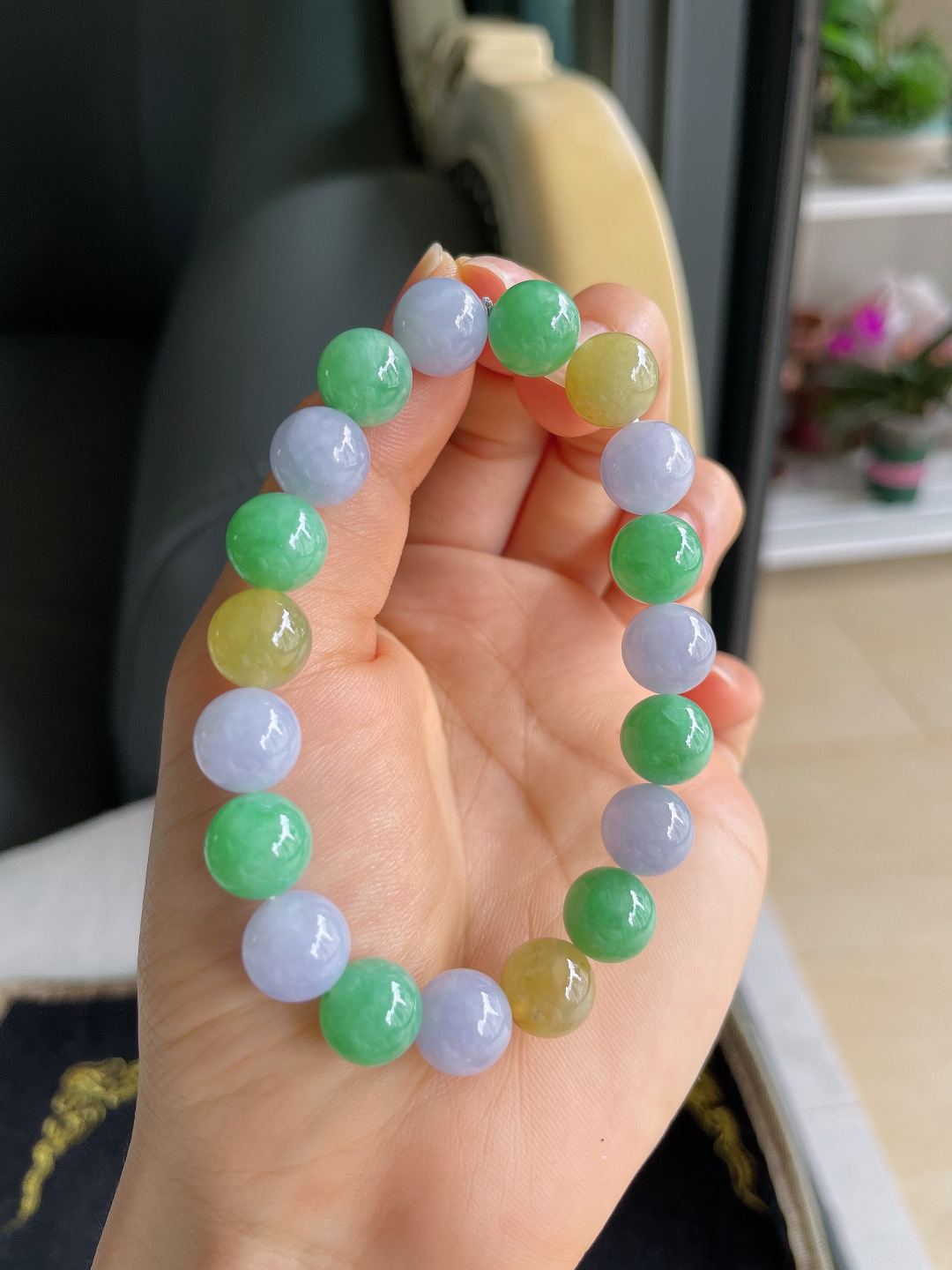 ️，缅甸天然翡翠A货，冰多宝手串，尺寸：10mm。【编3423】