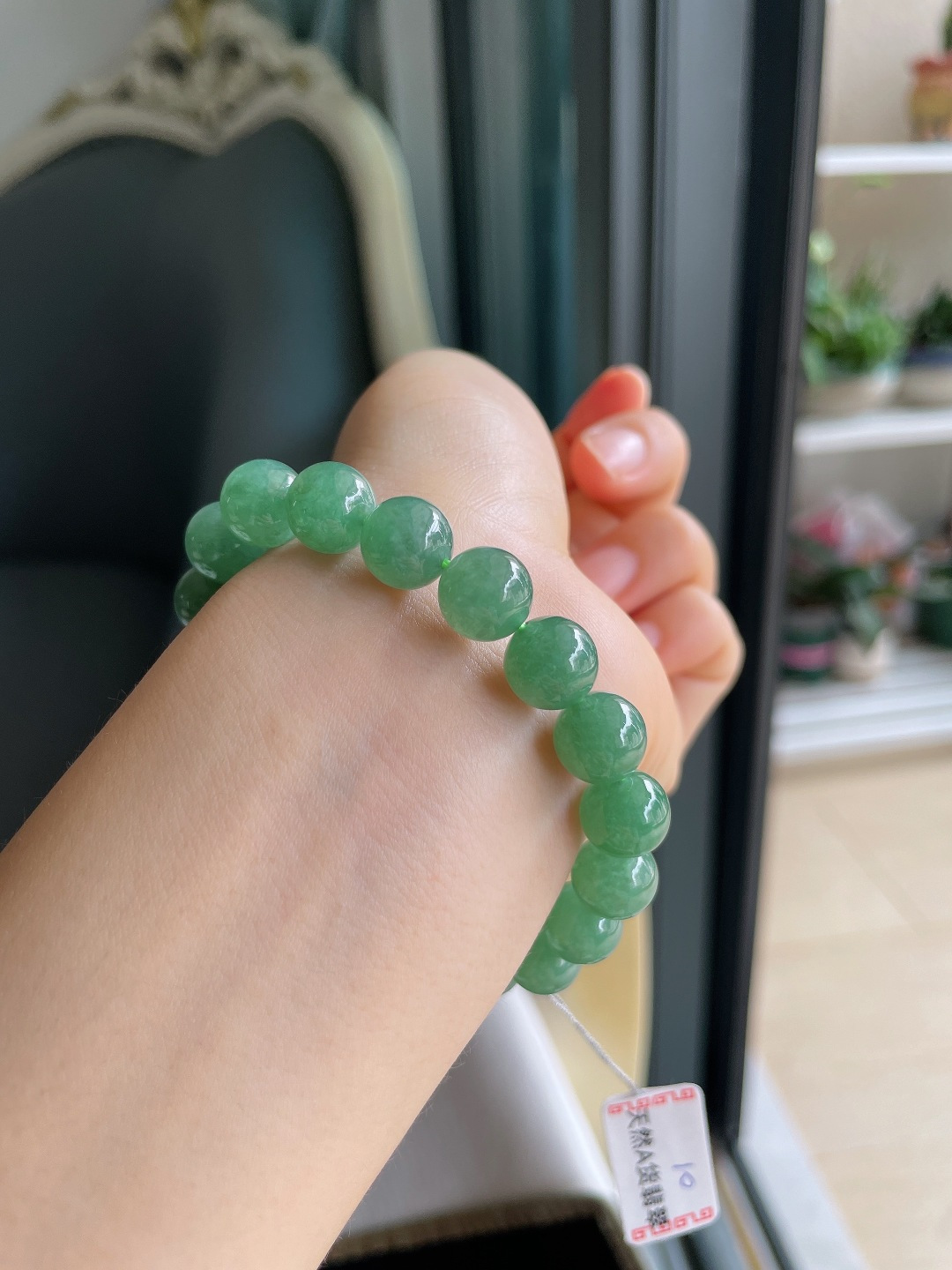 ️，缅甸天然翡翠A货，冰满绿油绿手串，尺寸：10mm。【编4500】