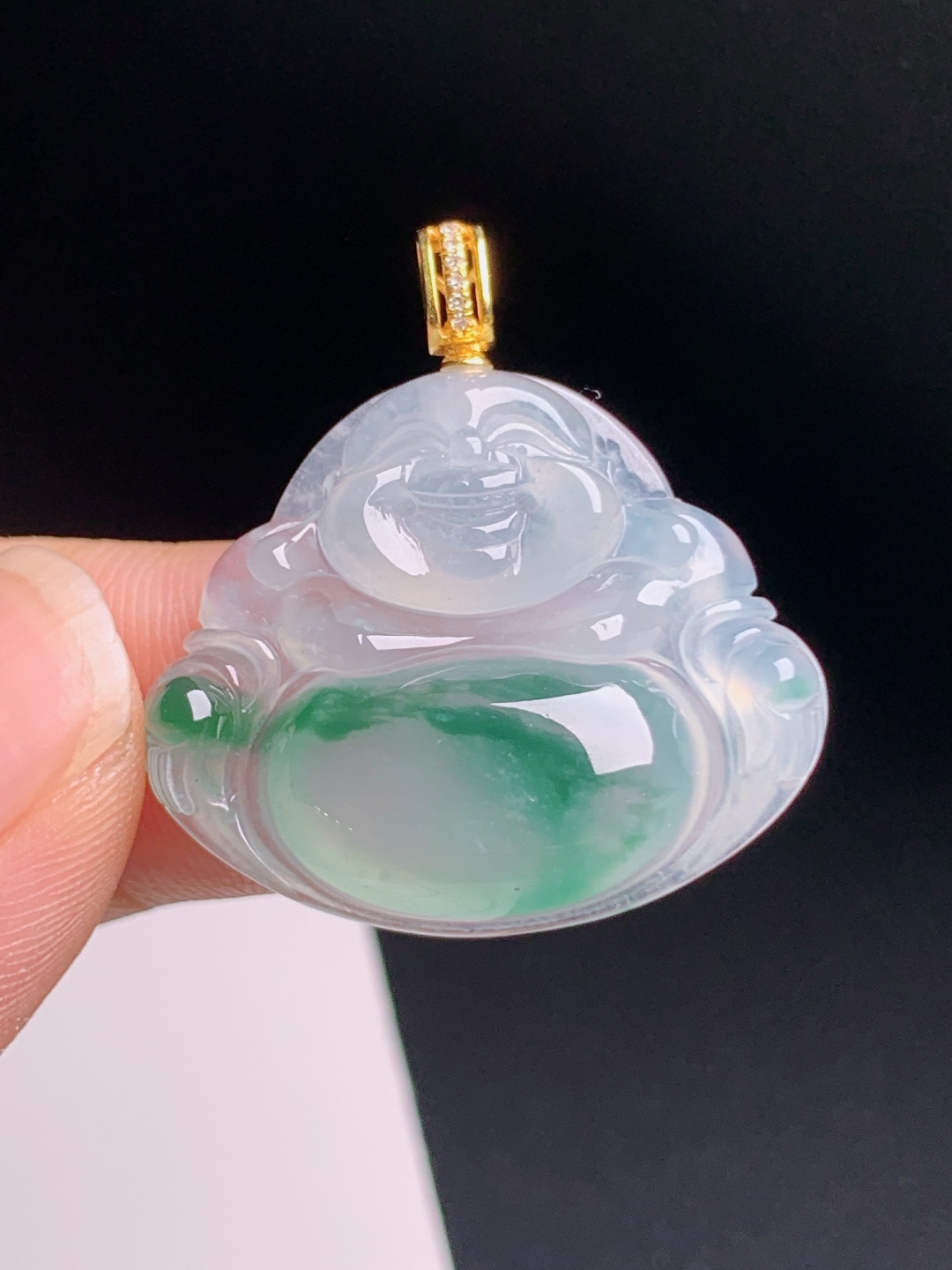 ️ 冰种飘花佛公吊坠，冰透起胶，开脸喜庆，吉祥纳福