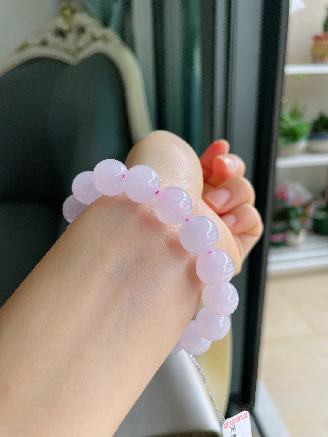 缅甸天然翡翠A货，冰种手串，尺寸：12.3mm。【编4485】