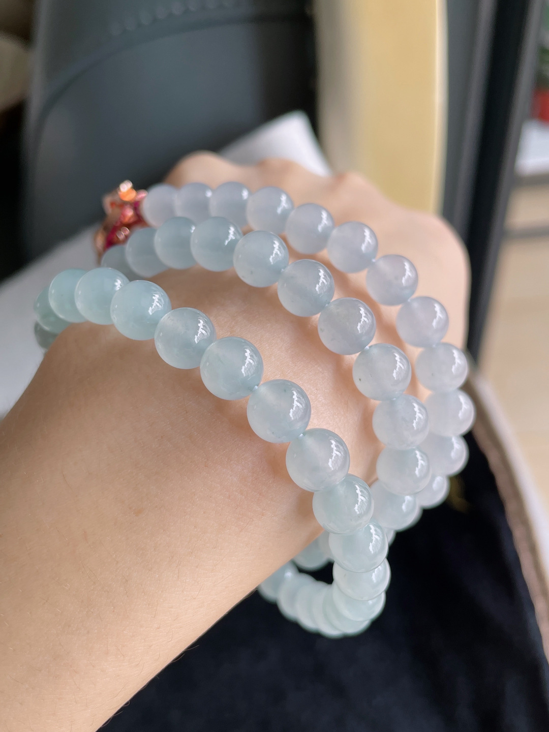 ️，缅甸天然翡翠A货，冰种白冰珠链，尺寸：8.1mm75颗。【编4430】