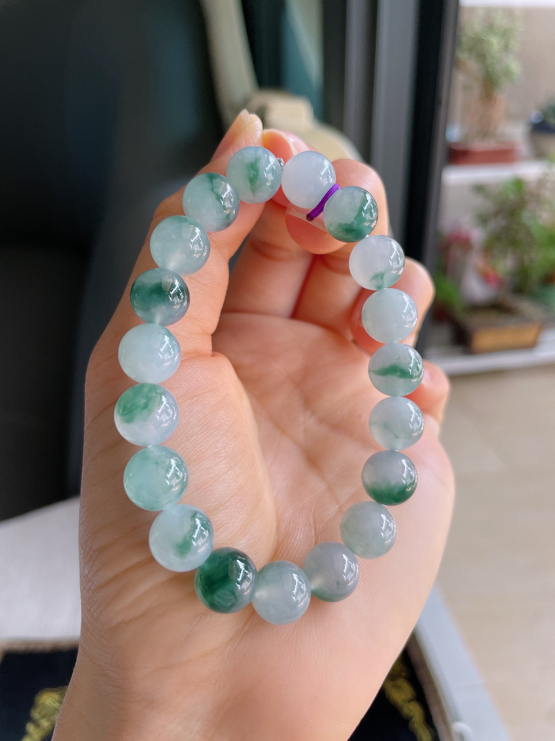️，天然翡翠A货，冰飘花手链，尺寸：10mm。【编4014】