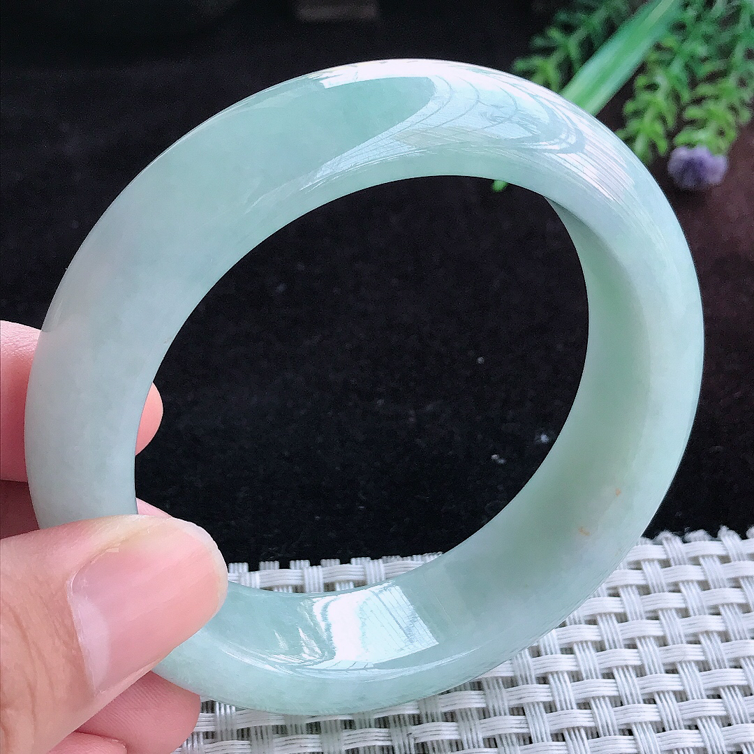 实拍A货翡翠58.5/17.5/9.6轮胎镯老坑温润晴底手镯宽边玉镯平安镯百搭