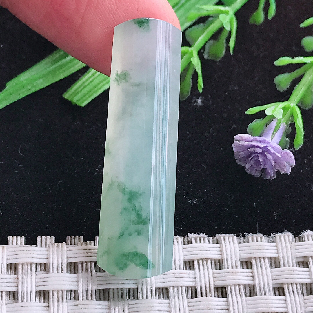 实拍A货翡翠35.3/10.4/4.8老坑冰飘花无事牌镶嵌件吊坠翡翠玉挂件