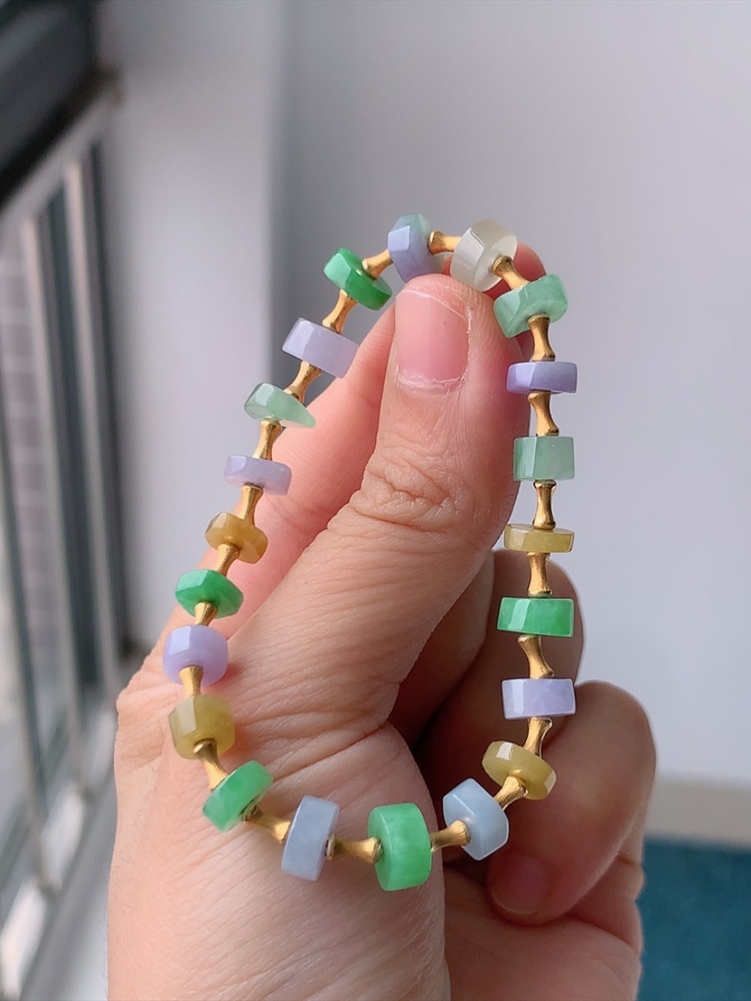 多彩手链（18k）种老冰润细腻，品相喜悦，佩戴优雅时尚，货号30806，7.4-3.7