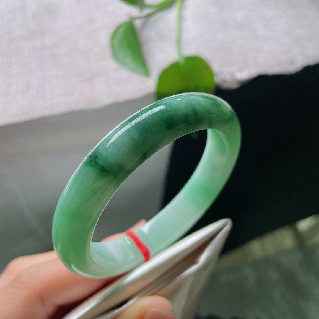 54.7/12.1/8.4飘绿正圈，青山绿水环绕腕间，水头好，雅致动人，皮纹，56981