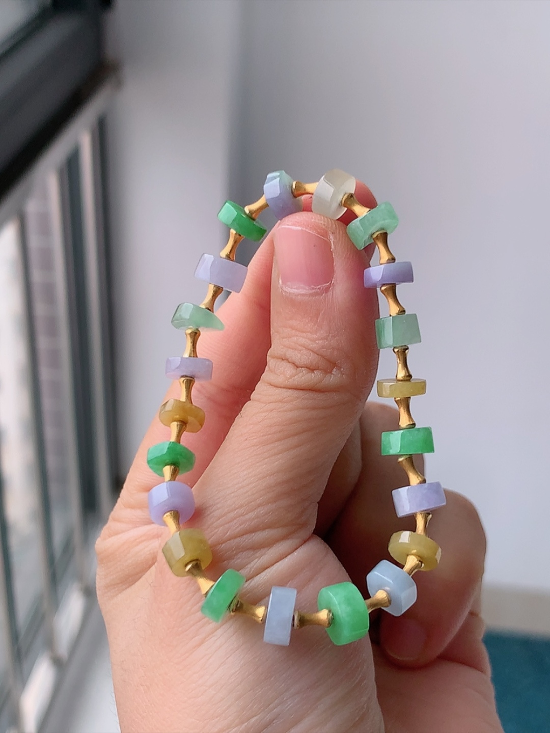 多彩手链（18k）种老冰润细腻，品相喜悦，佩戴优雅时尚，货号30806，7.4-3.7
