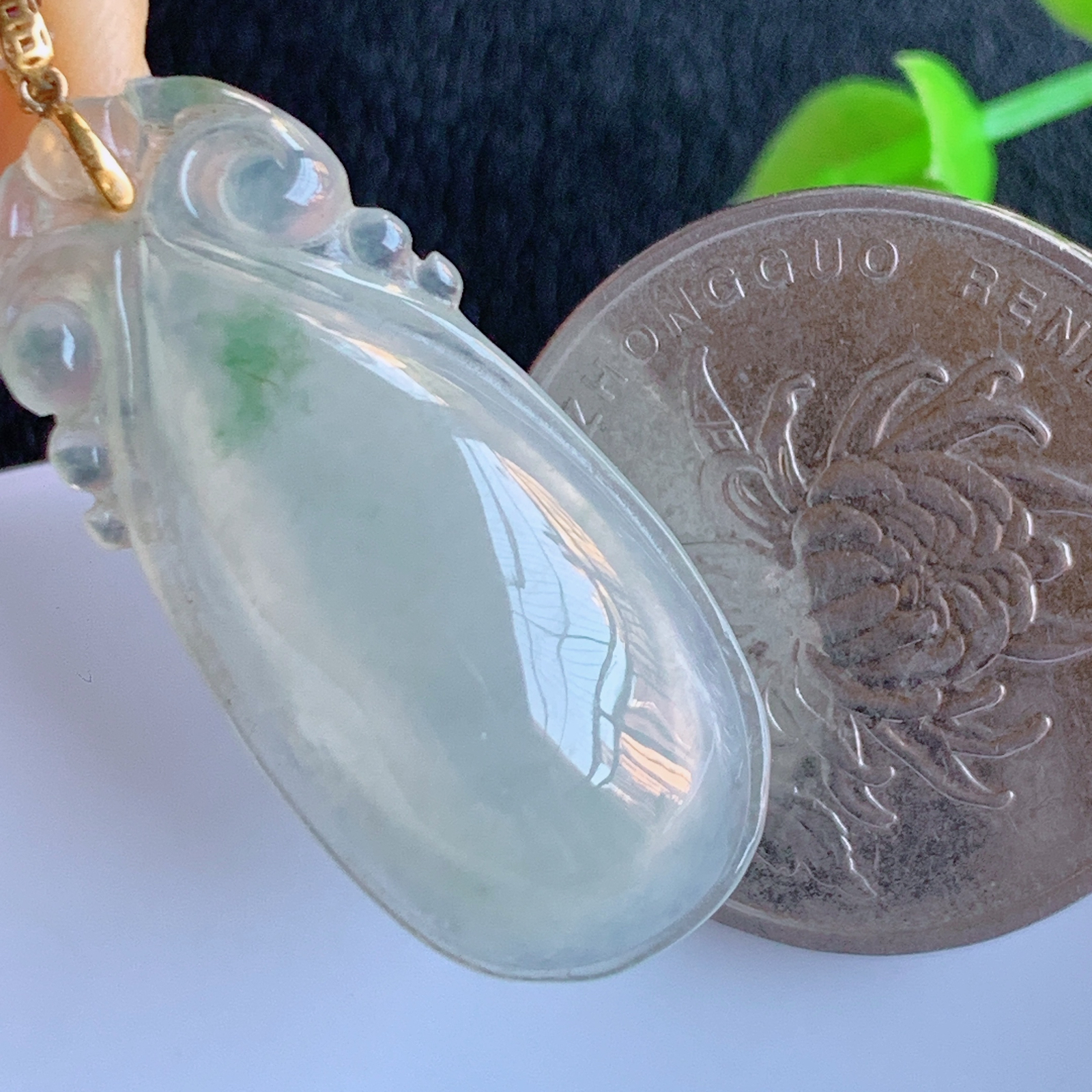18k金扣冰润飘花福瓜翡翠吊坠，呱呱来财，福气满满的美好寓意，清新自然  沁人心脾，造型独特，清秀高雅  W49.7尺寸：30.6-14.2-8mm
