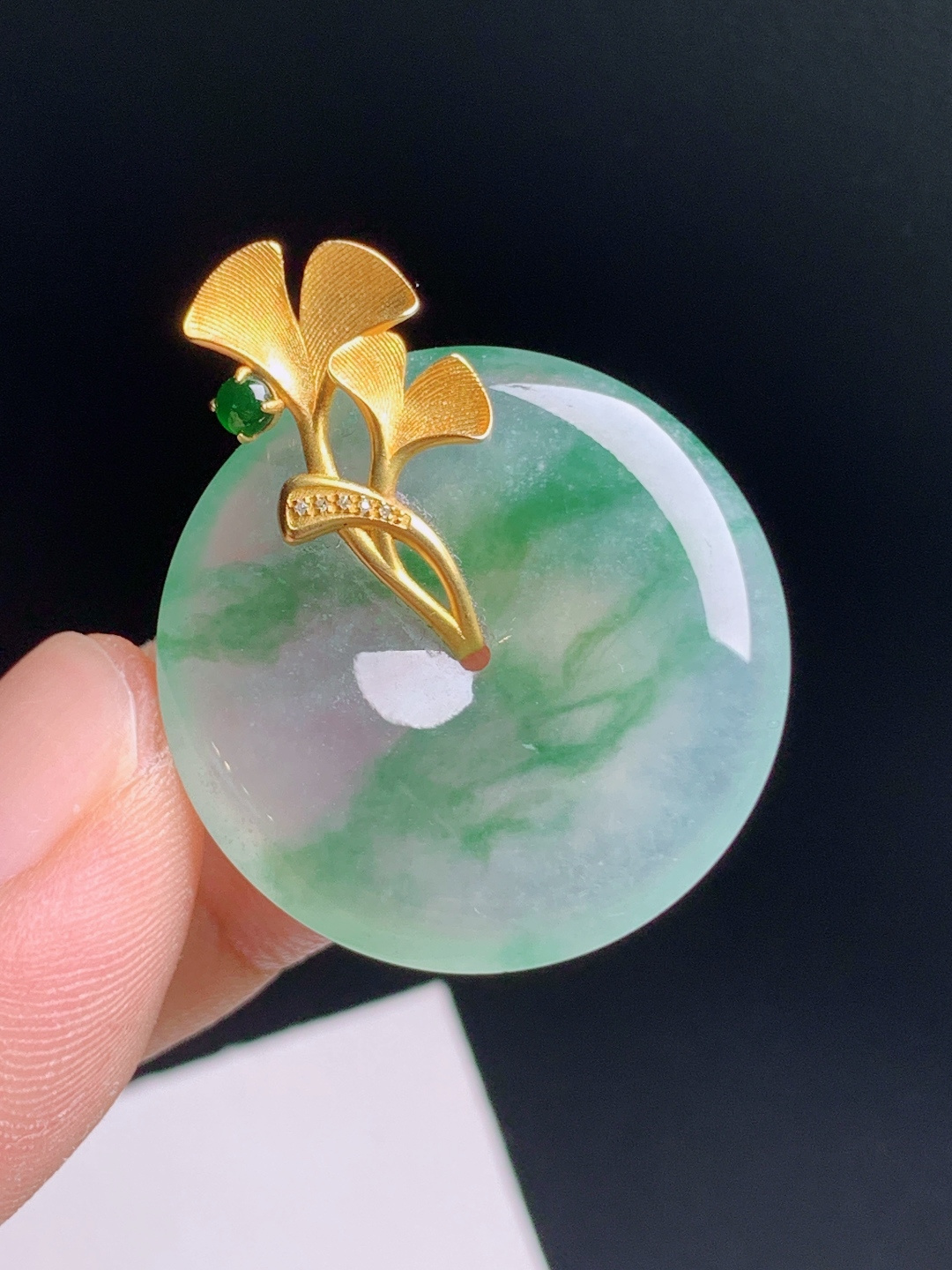 ️ 冰种飘花平安扣吊坠，种老起胶，金扣雅致，温润大气，裸石26.5-4.832.5