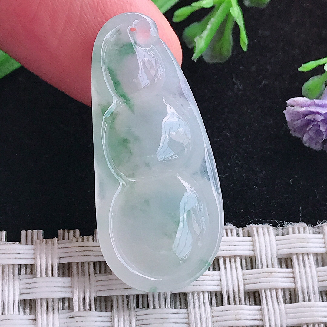 实拍A货翡翠30.3/14/6老坑冰种起胶冰飘花四季豆吊坠翡翠玉挂件