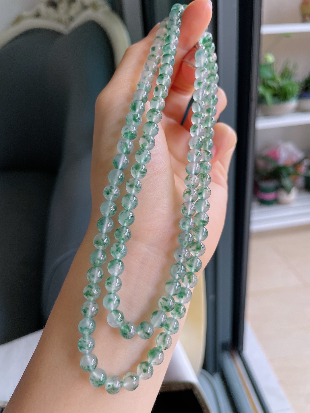 ️，缅甸天然翡翠A货，冰种飘花珠链，尺寸：6mm108颗。【编4512】