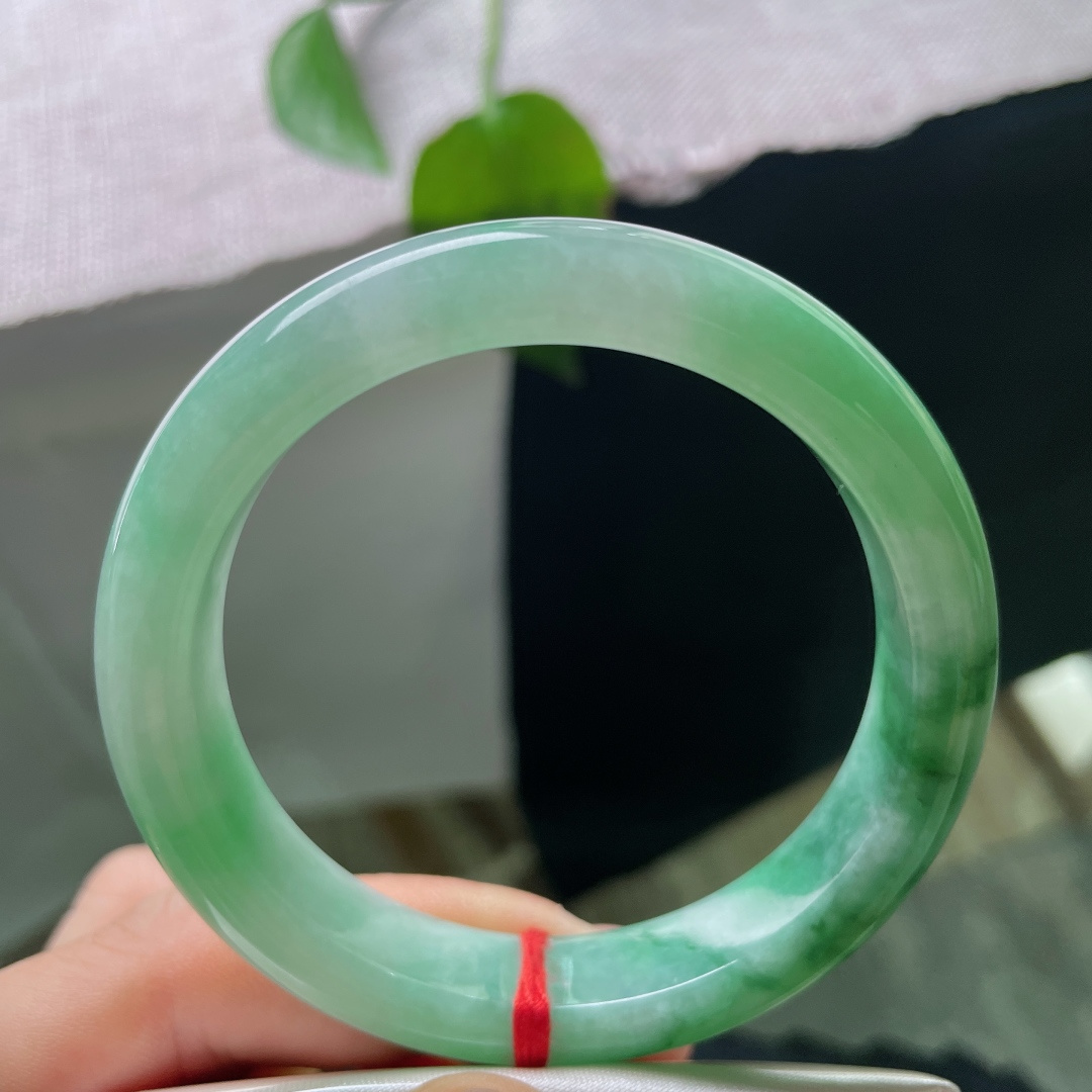 54.7/12.1/8.4飘绿正圈，青山绿水环绕腕间，水头好，雅致动人，皮纹，56981
