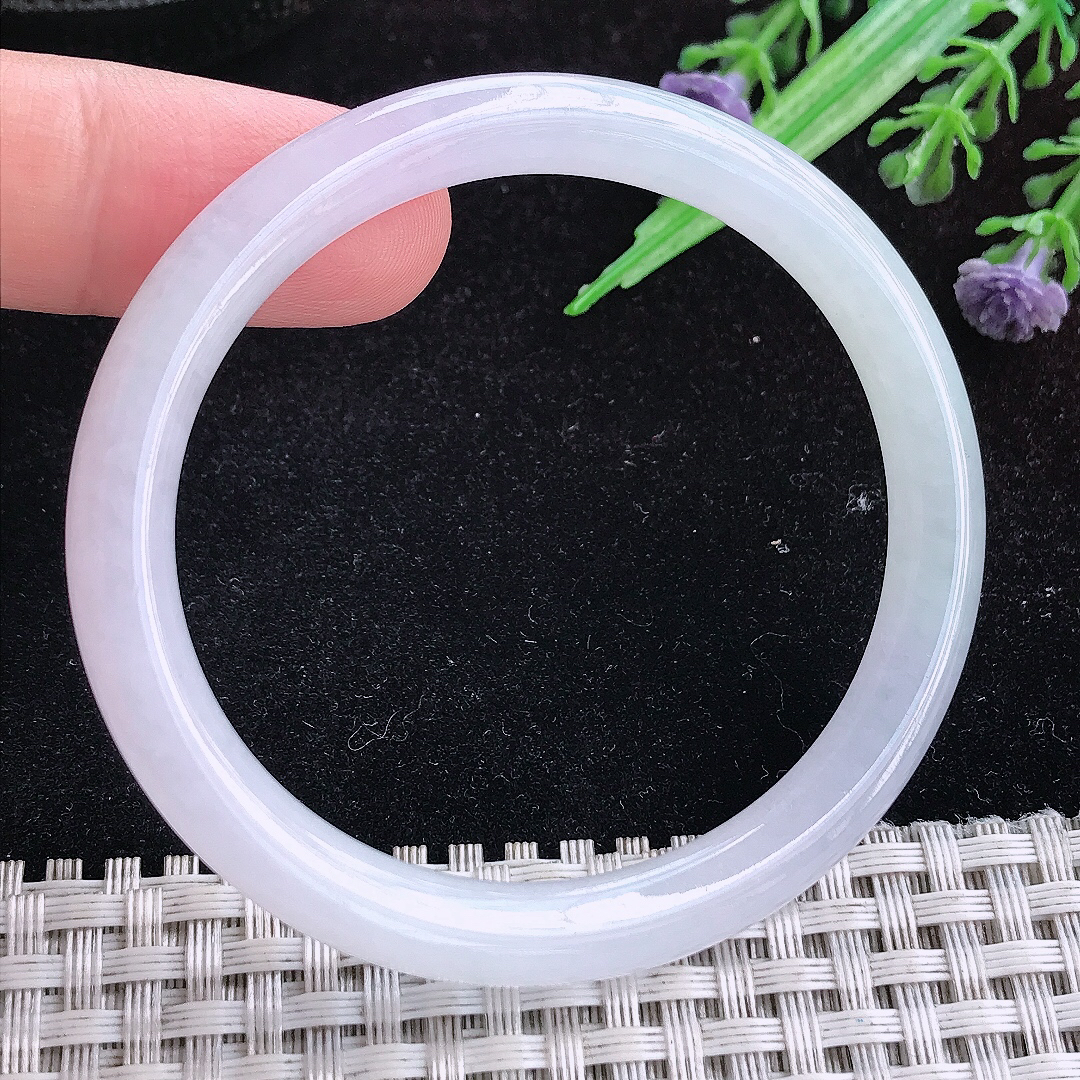 实拍A货翡翠54/48.8/7.1/7.1老坑冰胶白月光贵妃手镯宽边玉镯平安镯百搭