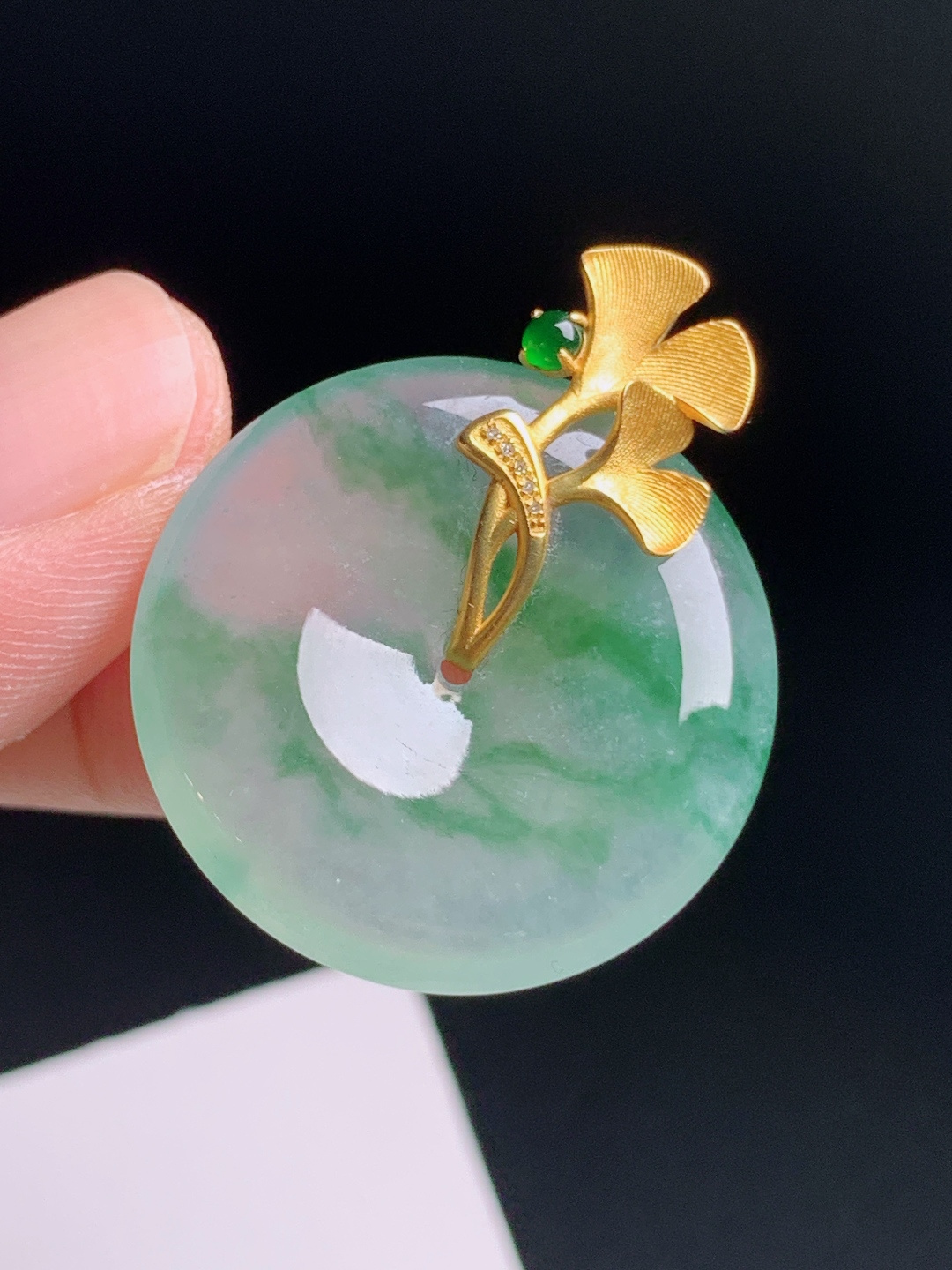 ️ 冰种飘花平安扣吊坠，种老起胶，金扣雅致，温润大气，裸石26.5-4.832.5