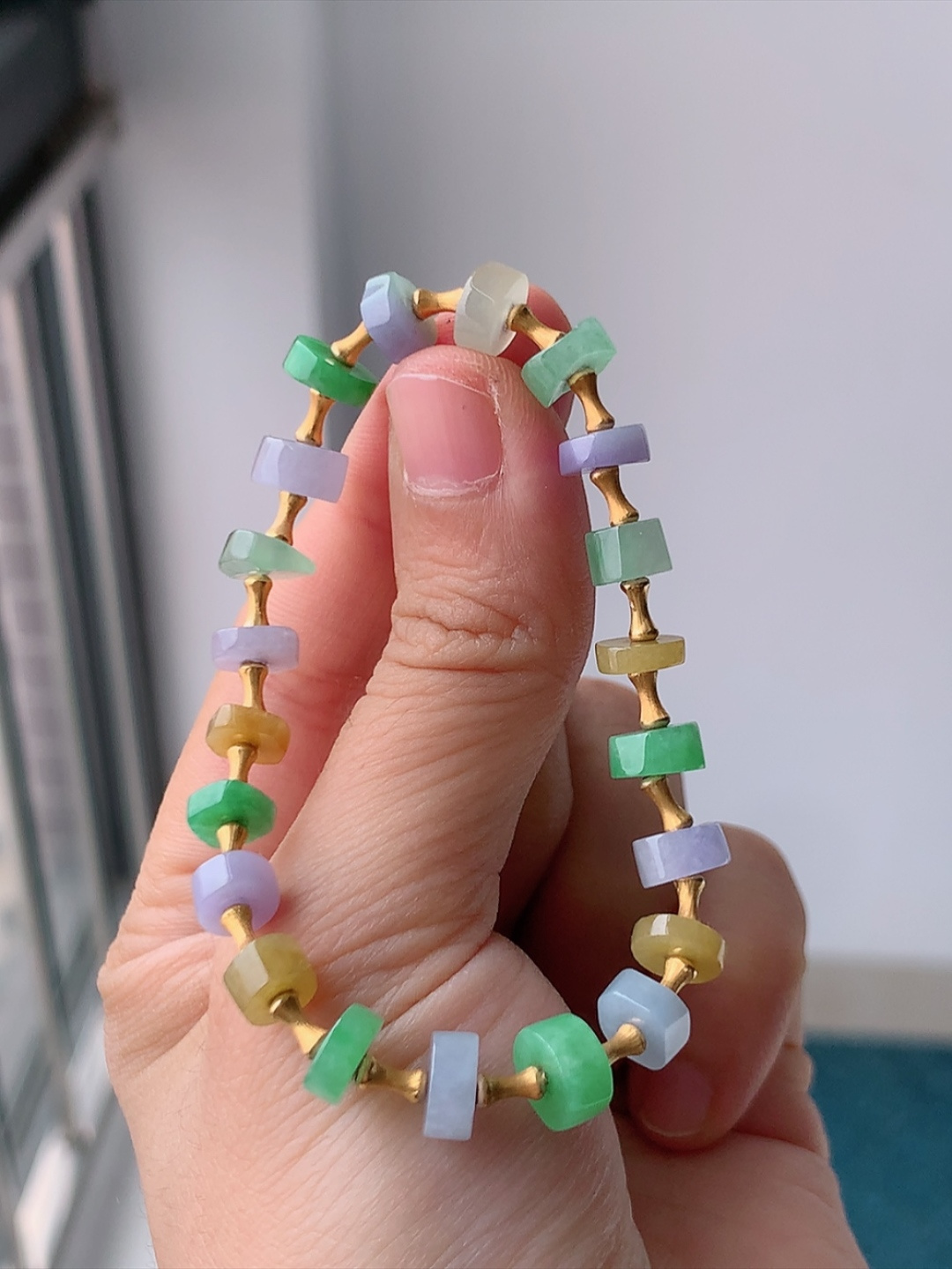 多彩手链（18k）种老冰润细腻，品相喜悦，佩戴优雅时尚，货号30806，7.4-3.7