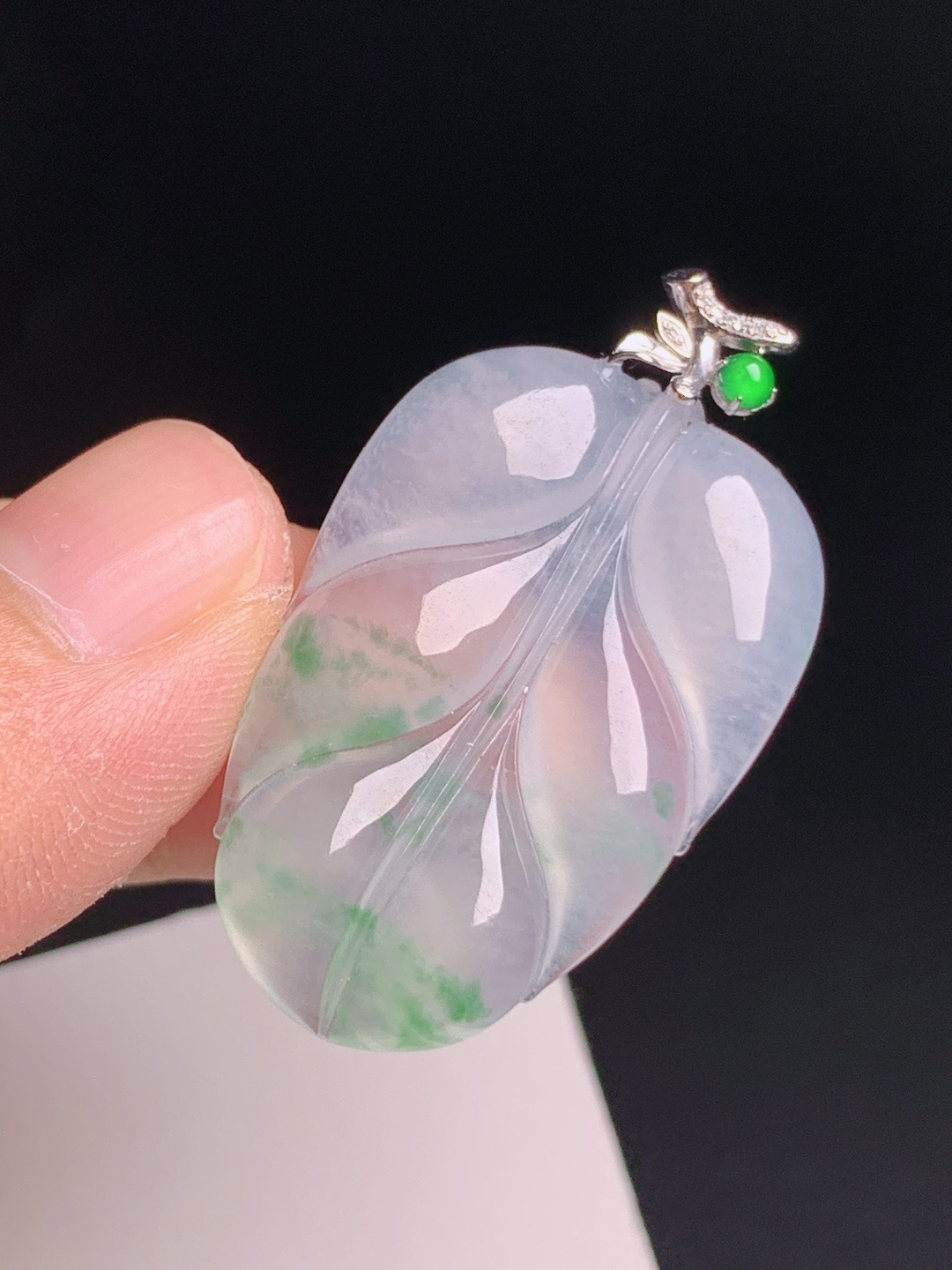 ️ 冰种飘花叶树叶吊坠，清透起光，形态舒展，事业有成 080805