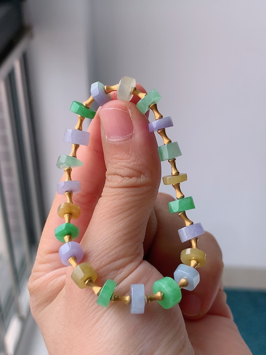 多彩手链（18k）种老冰润细腻，品相喜悦，佩戴优雅时尚，货号30806，7.4-3.7