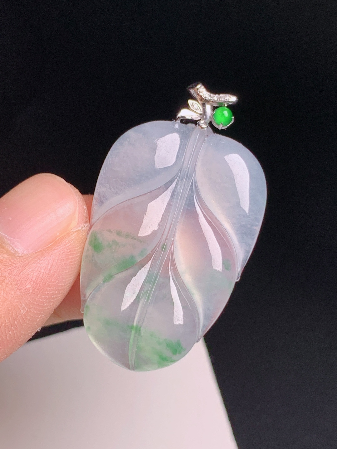 ️ 冰种飘花叶树叶吊坠，清透起光，形态舒展，事业有成 080805