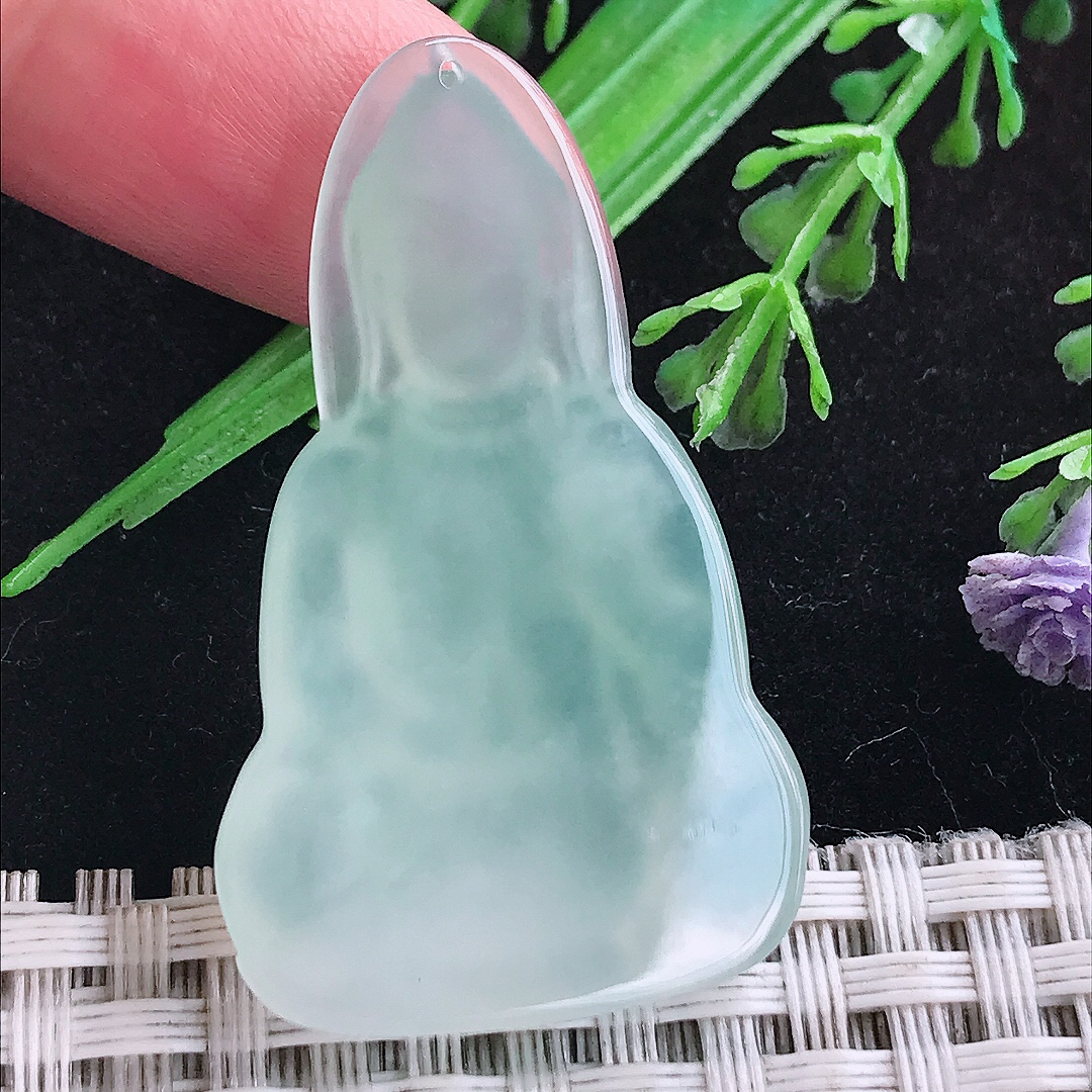 实拍A货翡翠41.3/25.3/5.4老坑冰种冰晴观音菩萨吊坠翡翠玉挂件