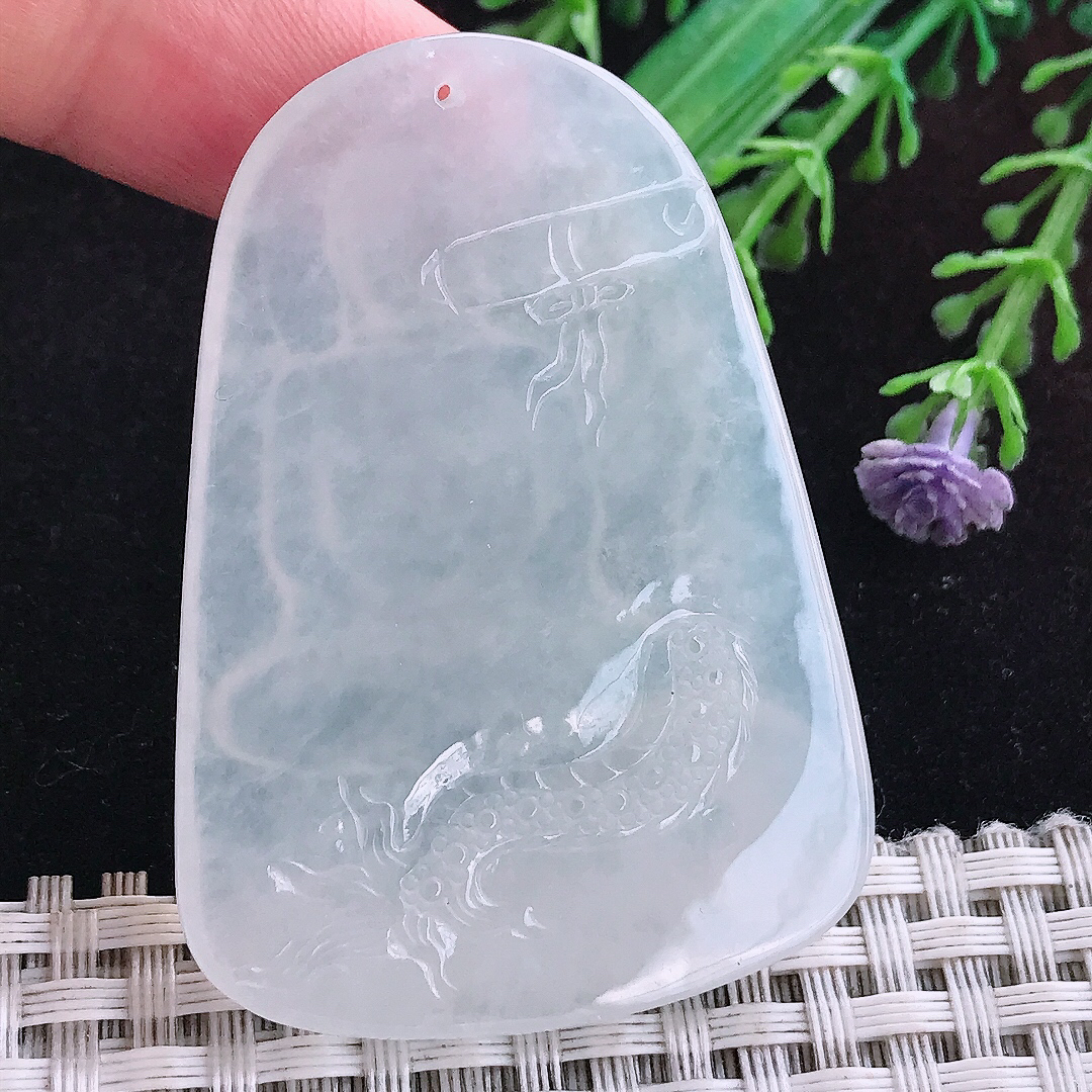 实拍A货翡翠54/38.6/6老坑冰纯白月光白冰大日如来佛吊坠翡翠玉挂件