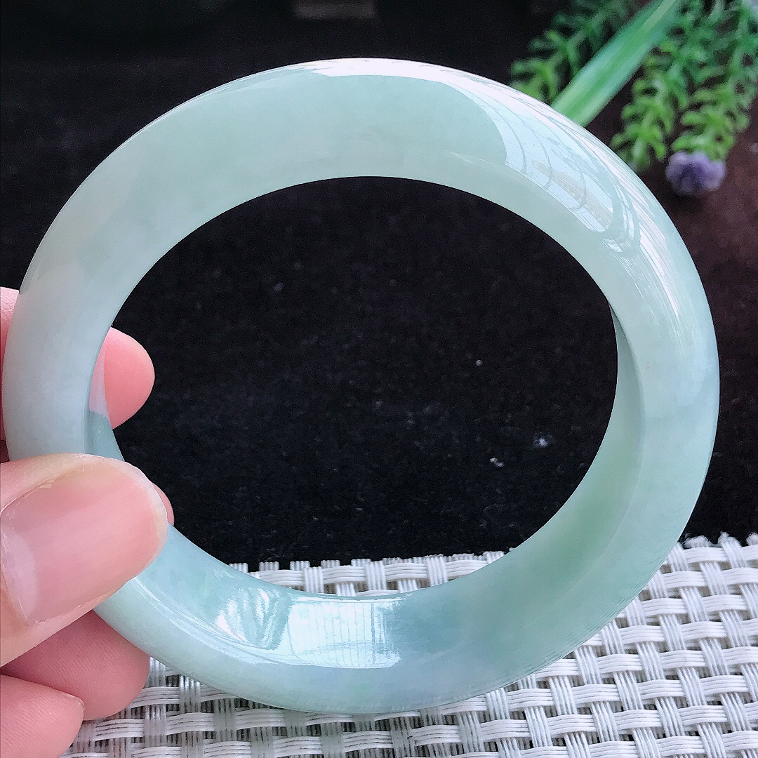 实拍A货翡翠58.5/17.5/9.6轮胎镯老坑温润晴底手镯宽边玉镯平安镯百搭