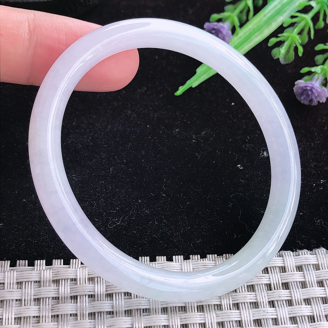 实拍A货翡翠54/48.8/7.1/7.1老坑冰胶白月光贵妃手镯宽边玉镯平安镯百搭