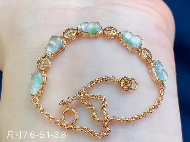18k金+钻冰种葫芦手链，7.6-5.1-3.8