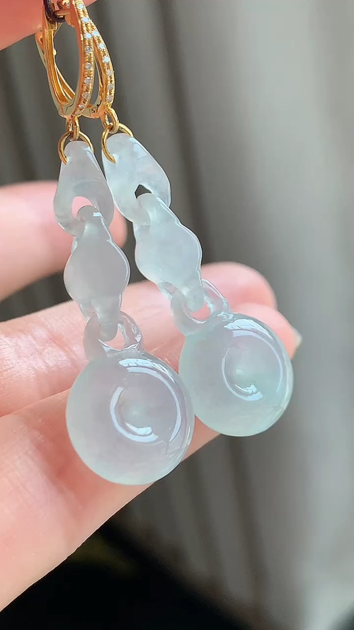 ️天然翡翠，冰透平安扣18k金耳坠，尺寸13-6 aa87