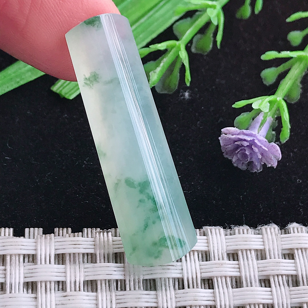 实拍A货翡翠35.3/10.4/4.8老坑冰飘花无事牌镶嵌件吊坠翡翠玉挂件