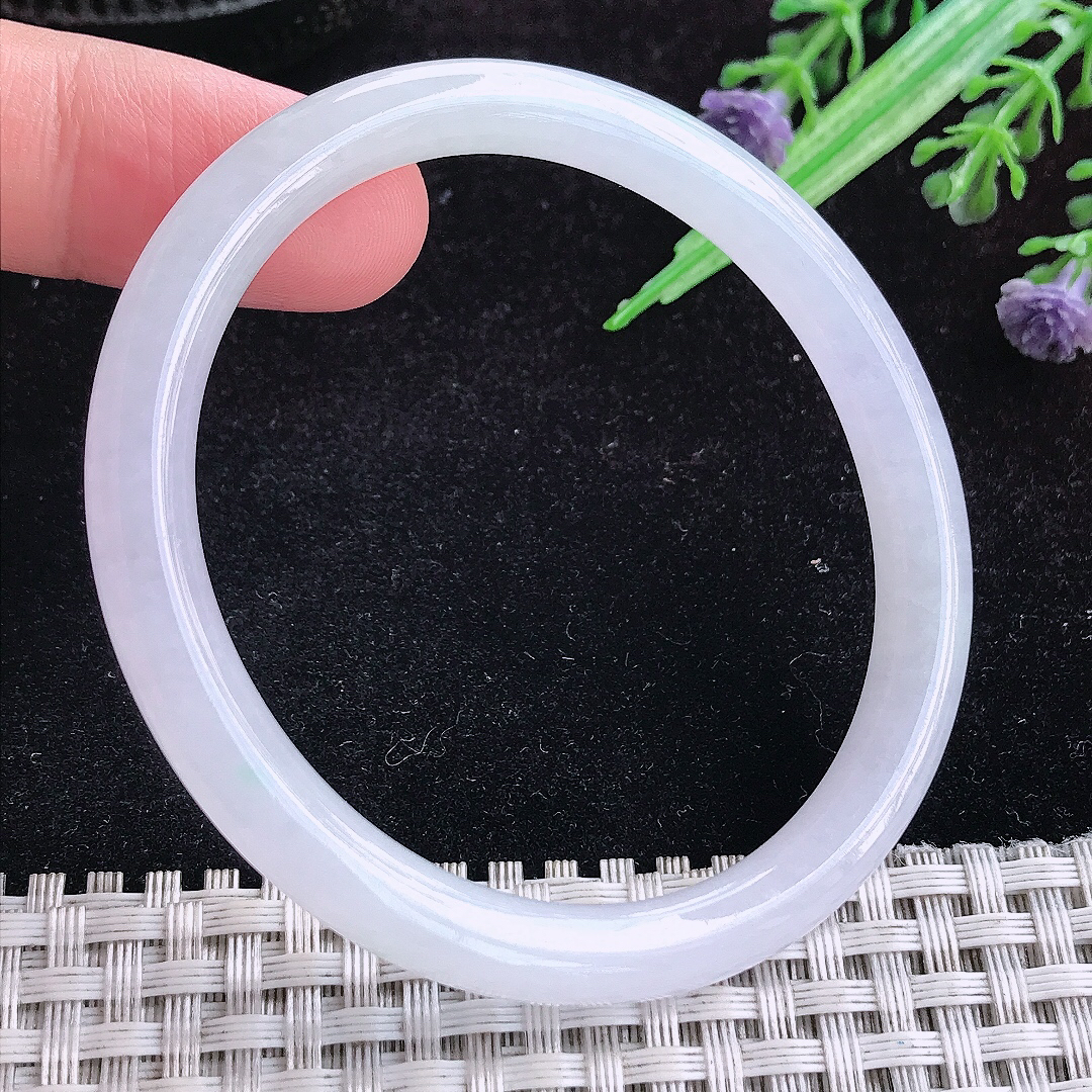 实拍A货翡翠54/48.8/7.1/7.1老坑冰胶白月光贵妃手镯宽边玉镯平安镯百搭