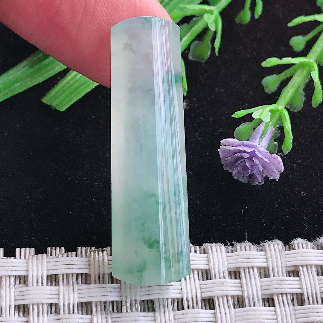 实拍A货翡翠35.3/10.4/4.8老坑冰飘花无事牌镶嵌件吊坠翡翠玉挂件