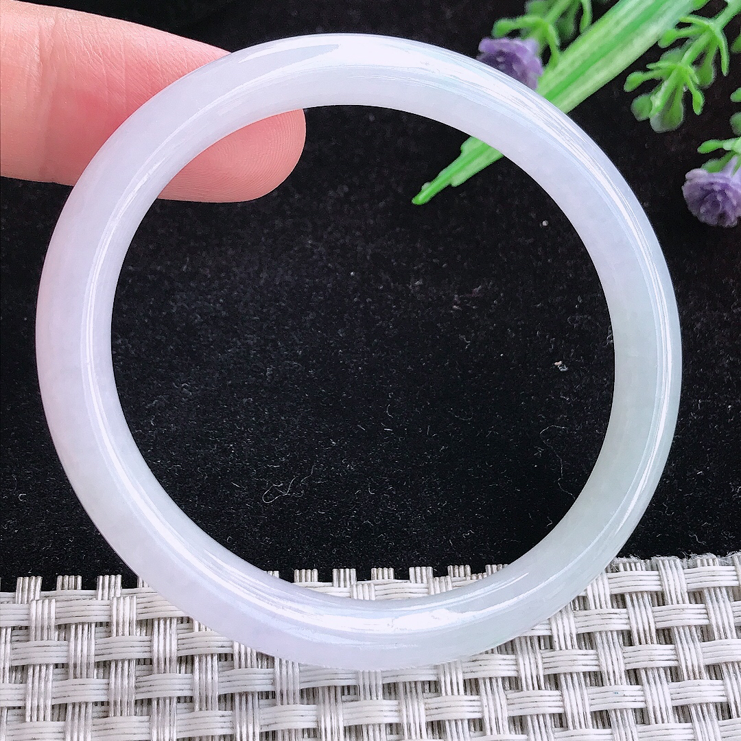 实拍A货翡翠54/48.8/7.1/7.1老坑冰胶白月光贵妃手镯宽边玉镯平安镯百搭