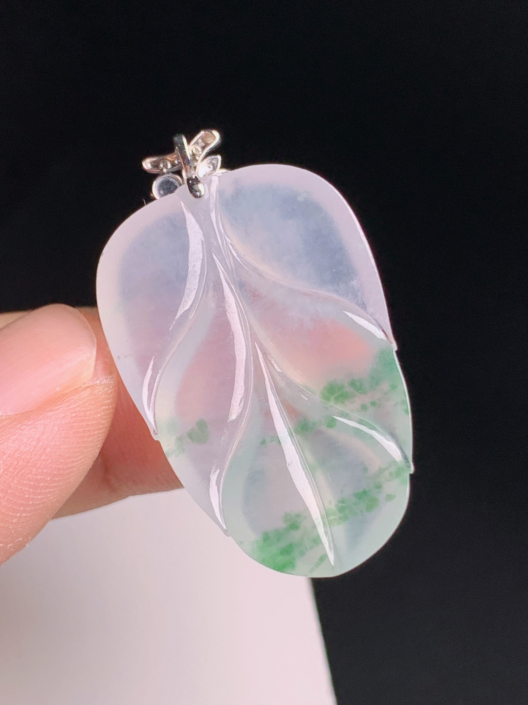 ️ 冰种飘花叶树叶吊坠，清透起光，形态舒展，事业有成 080805