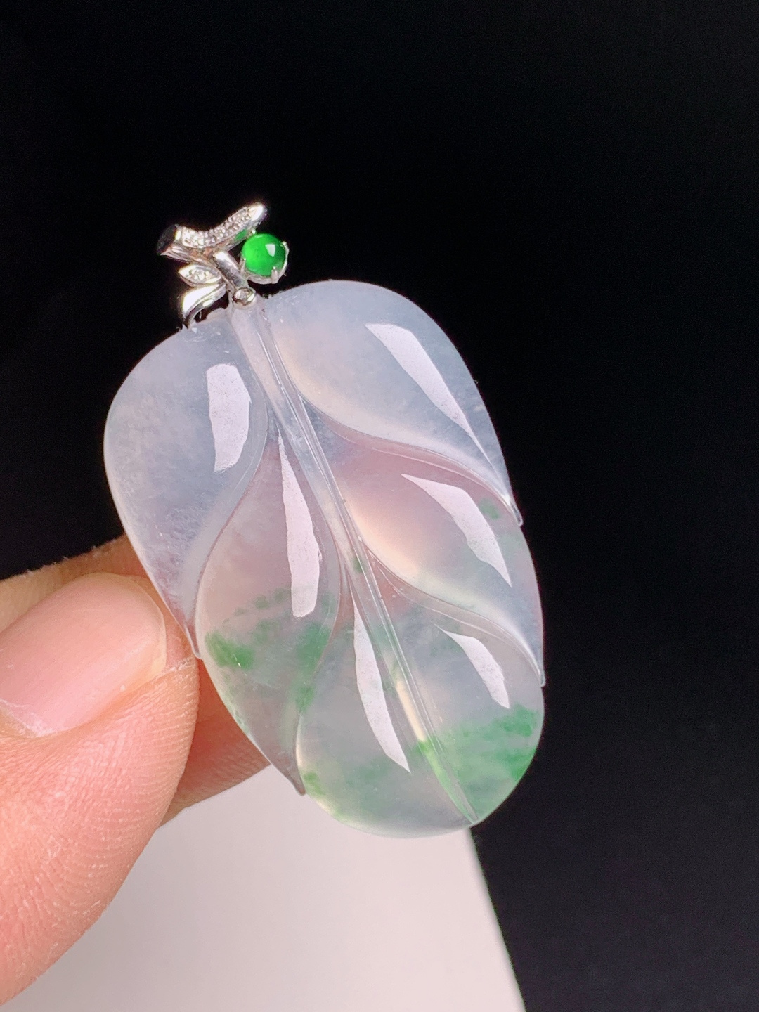 ️ 冰种飘花叶树叶吊坠，清透起光，形态舒展，事业有成 080805