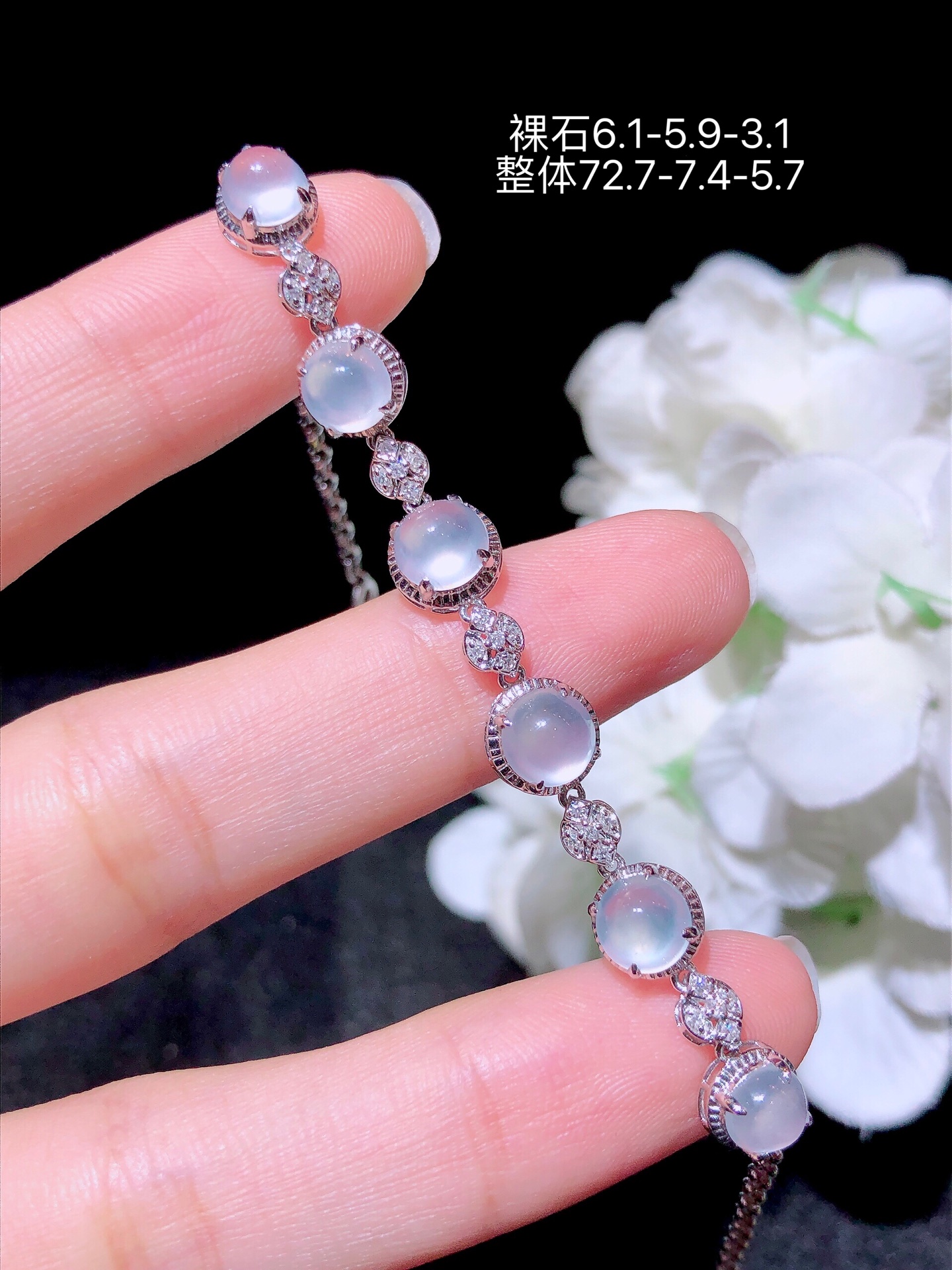 18K金镶冰种蛋面手链,,水润色艳,品相饱满,苹果拍摄,实物更好看,6.1-5.9-3.1