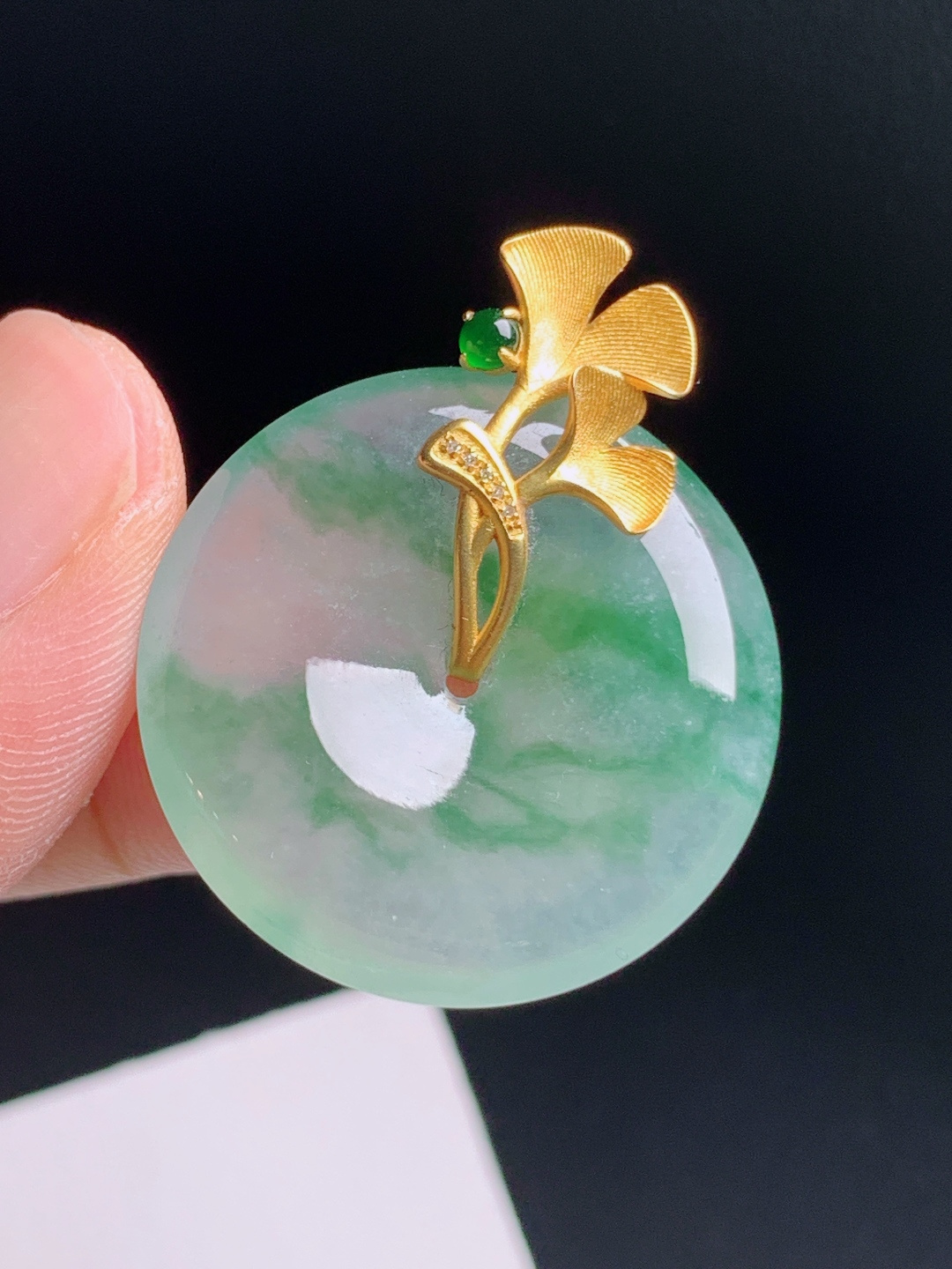️ 冰种飘花平安扣吊坠，种老起胶，金扣雅致，温润大气，裸石26.5-4.832.5