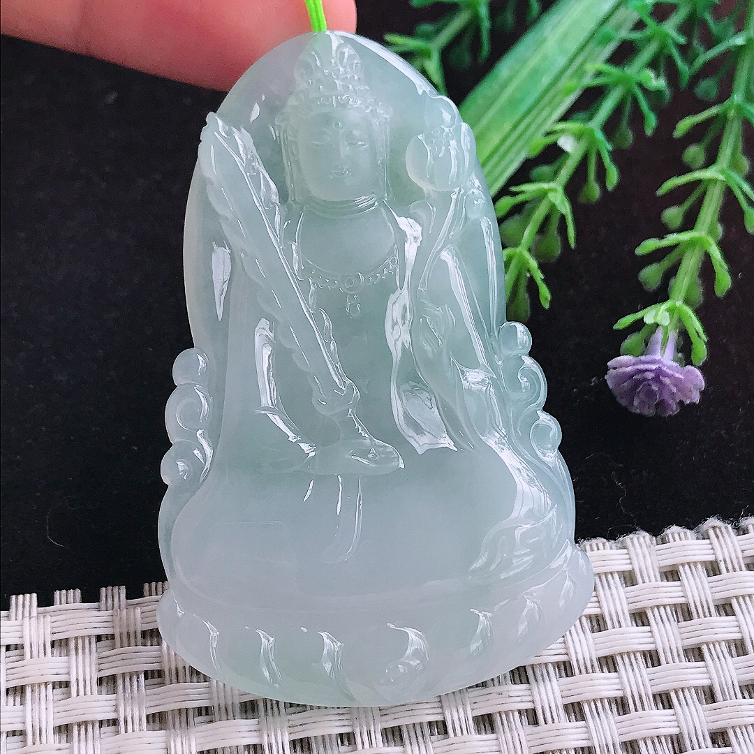 实拍A货翡翠61.8/39.8/6老坑冰胶果冻晴底虚空藏菩萨吊坠翡翠玉挂件