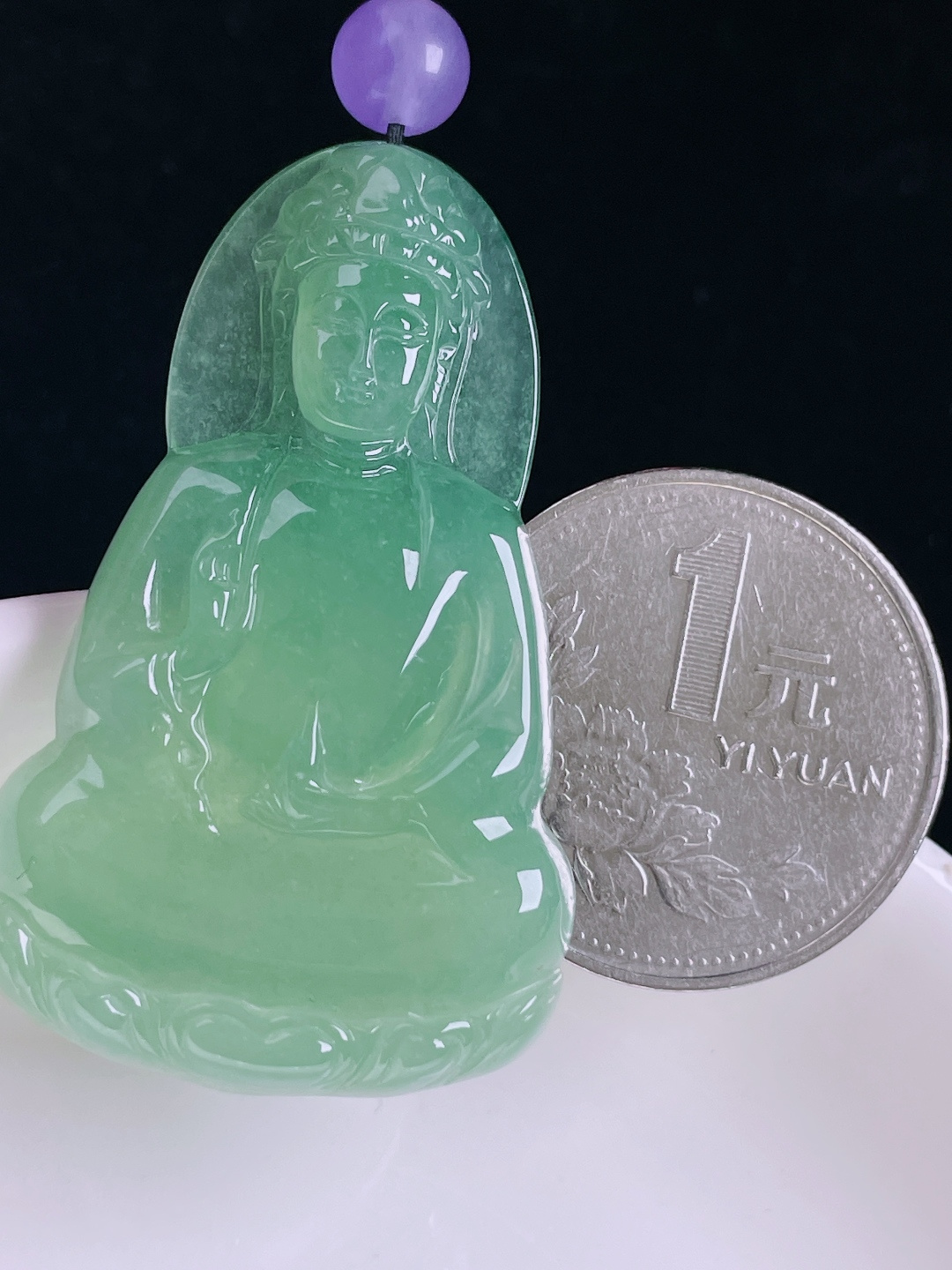 ️冰绿观音，老种起光，细底通透，尺寸：44.5/27.3/5.3mm0809