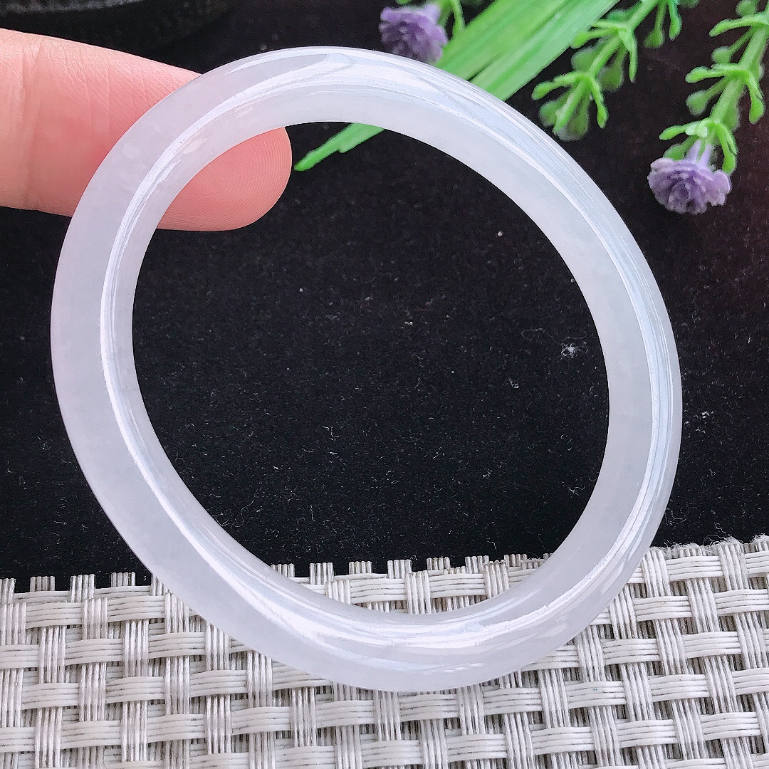 实拍A货翡翠51/45/6.5/7.3小圈口老坑冰透白月光白冰贵妃手镯平安镯百搭