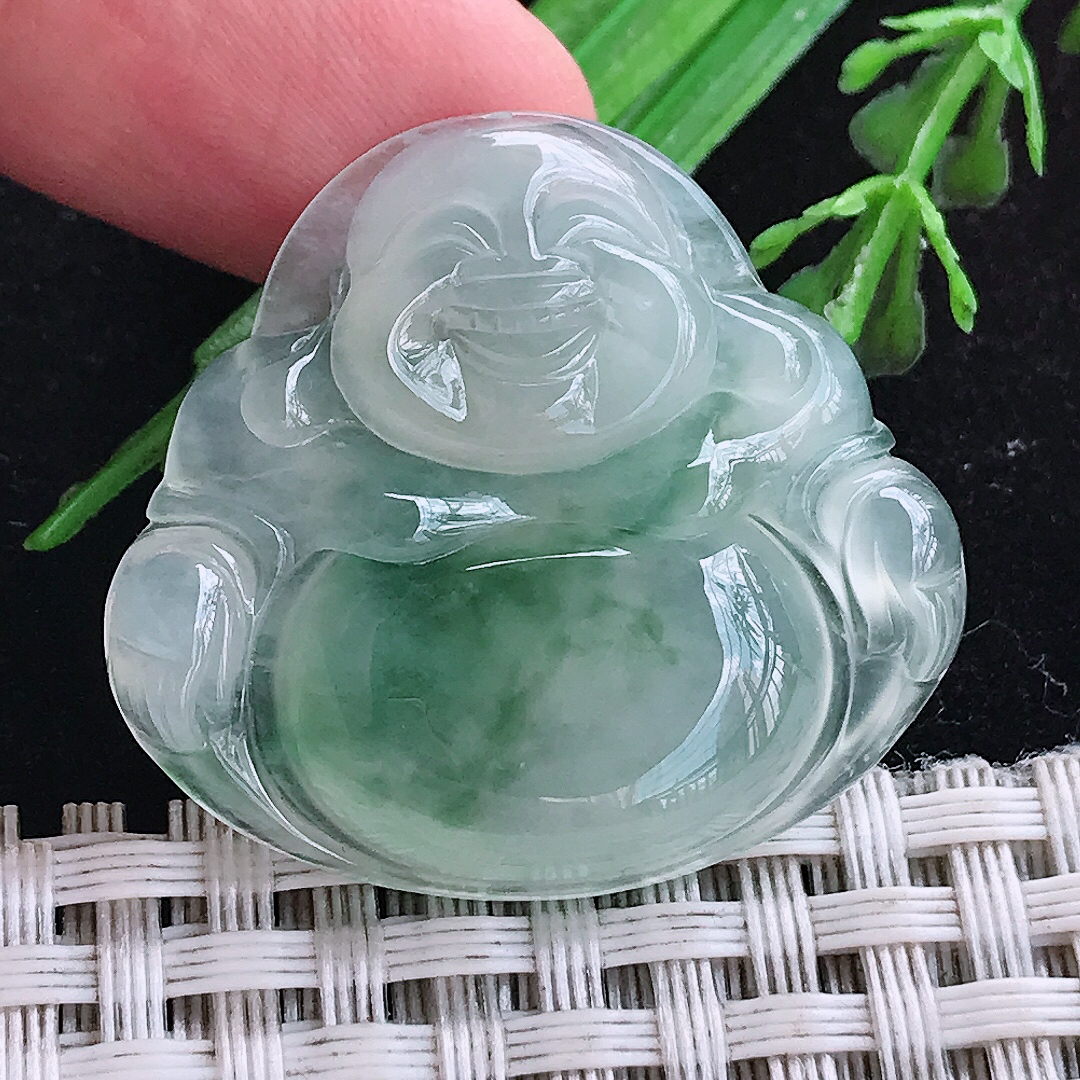 实拍A货翡翠30.5/33.6/5.8老坑冰透冰飘花佛公吊坠翡翠玉挂件