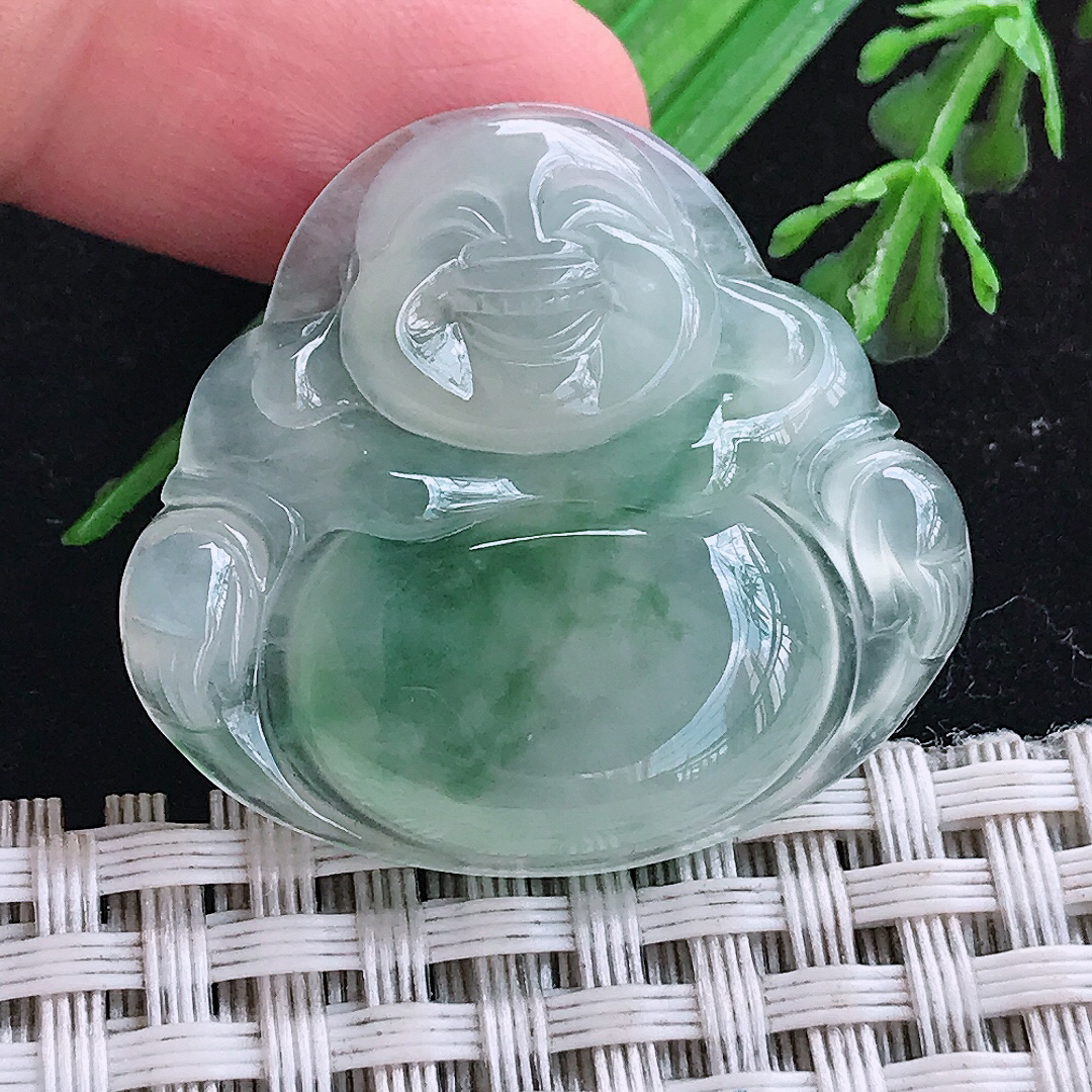 实拍A货翡翠30.5/33.6/5.8老坑冰透冰飘花佛公吊坠翡翠玉挂件