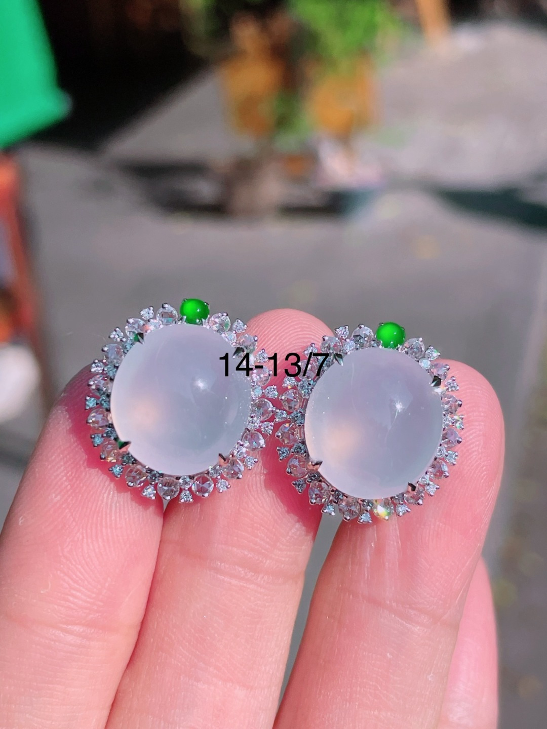 ️高冰蛋面耳钉 晶莹剔透，新颖时尚，品相，14-13