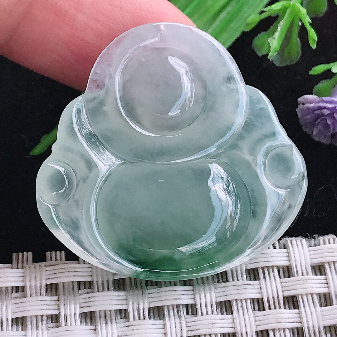 实拍A货翡翠31.5/33.6/5.3老坑冰种冰飘花佛公吊坠翡翠玉佛挂件