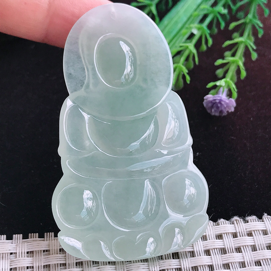 实拍A货翡翠66.6/40.5/6老坑冰润冰晴正装观音吊坠翡翠玉挂件