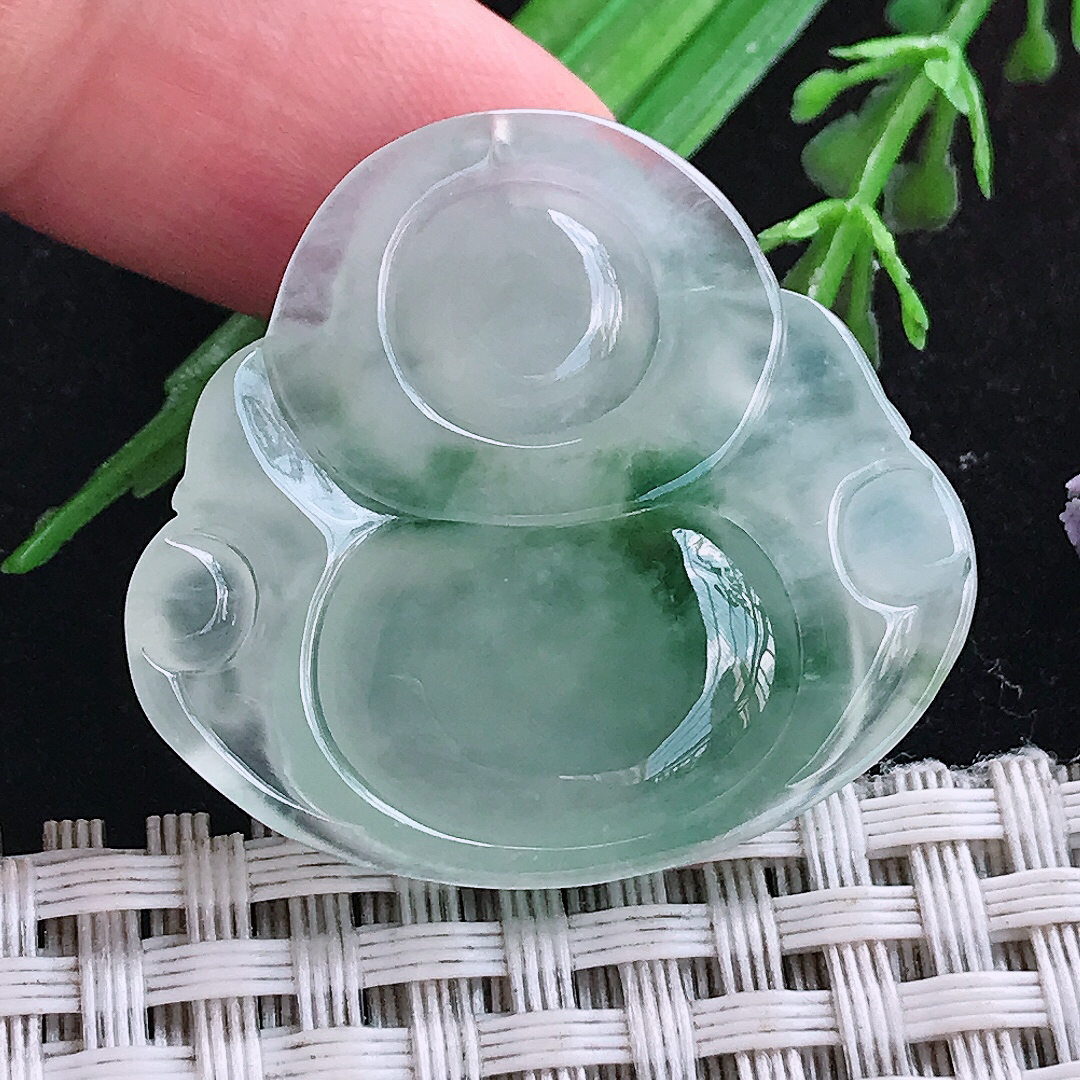 实拍A货翡翠30.5/33.6/5.8老坑冰透冰飘花佛公吊坠翡翠玉挂件