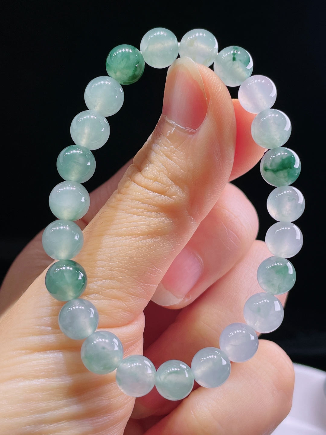 ️冰种手链，老种起光，细底通透，尺寸：7.7mm