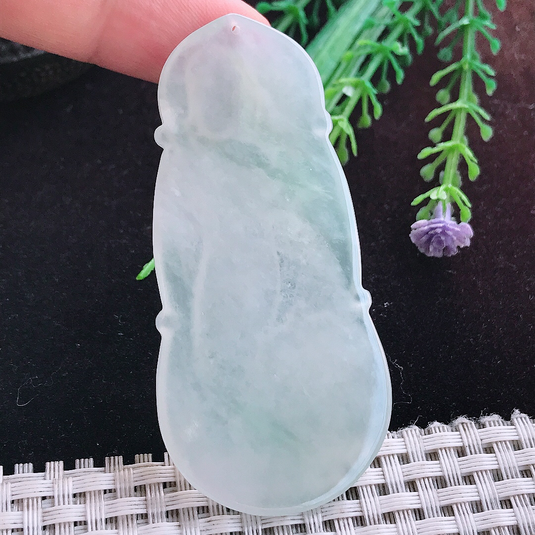 实拍A货翡翠69/32/5.5老坑冰胶晴底文殊菩萨吊坠翡翠玉挂件