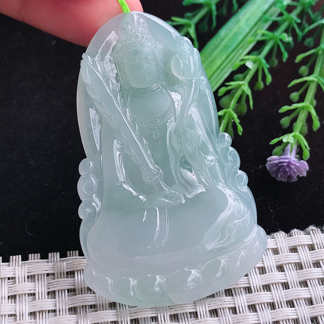 实拍A货翡翠61.8/39.8/6老坑冰胶果冻晴底虚空藏菩萨吊坠翡翠玉挂件