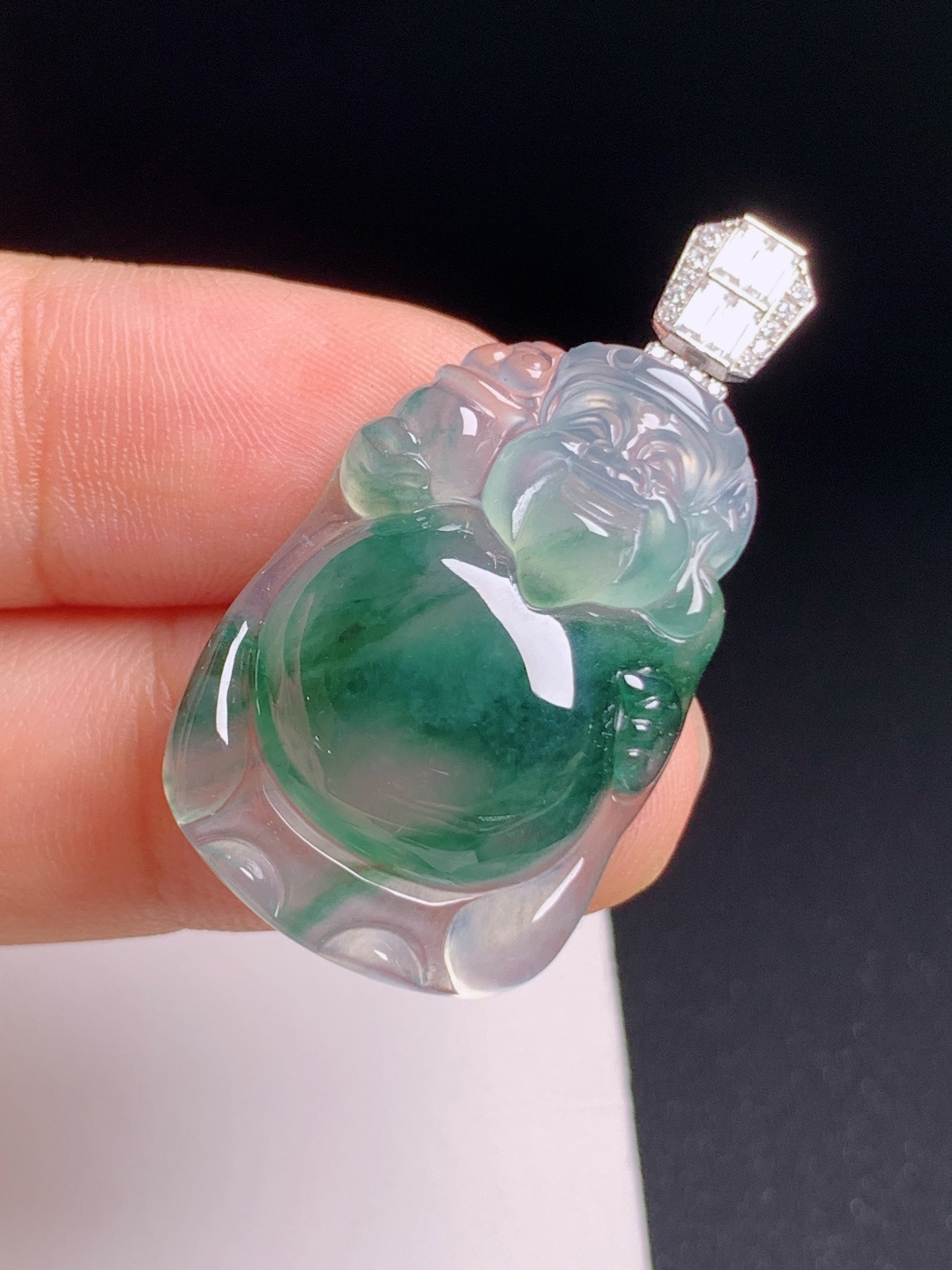 ️ 冰种飘花财神爷吊坠，冰透起光，翠色聚财，福运盈门，裸石28.8-19.2-6.236.8，53